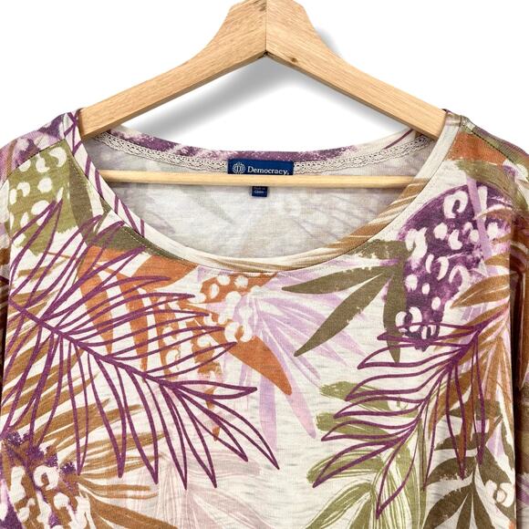 New Democracy Drop Shoulder Twist Hem Tropical Floral Print Shirt Plus Size 3X - Picture 4 of 7